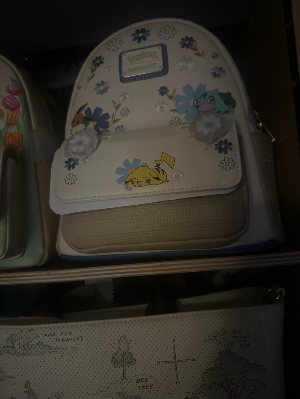 Loungefly Cream Floral Pokémon Mini Backpack with Pikachu, Bulbasaur & Eevee